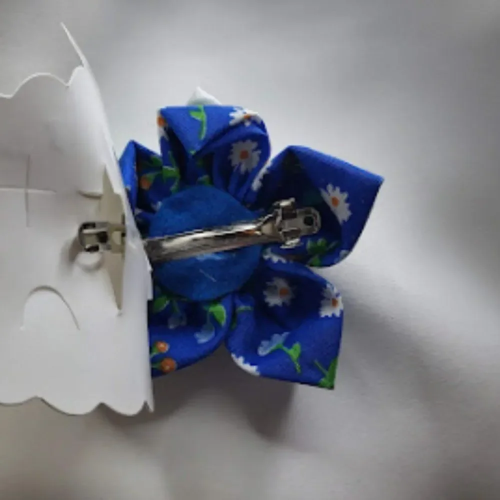 Girls Handmade Blue/White Flower Hair Clip- Brand New